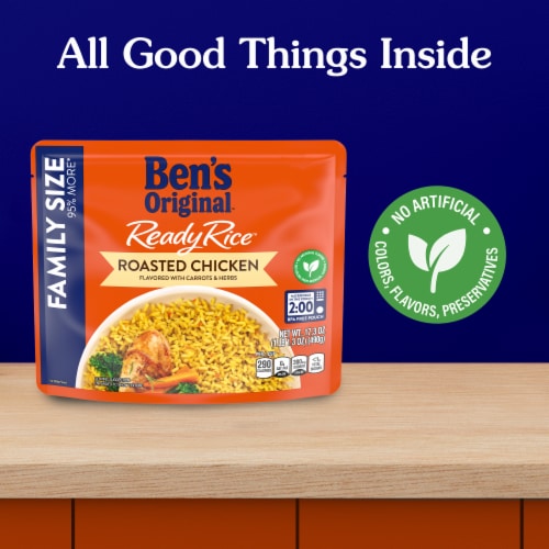 Ben's Original Ready Rice Roasted Chicken Flavored Family Size Rice, Easy Dinner Side, 17.3 oz Pouch Perspective: left