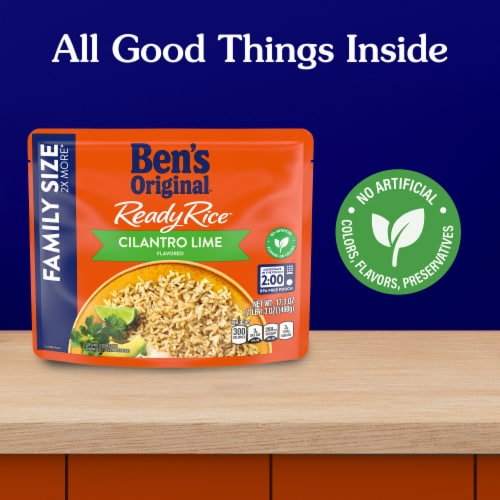 Ben's Original Ready Rice Cilantro Lime Flavored Family Size Rice, Easy Dinner Side, 17.3 oz Pouch Perspective: left