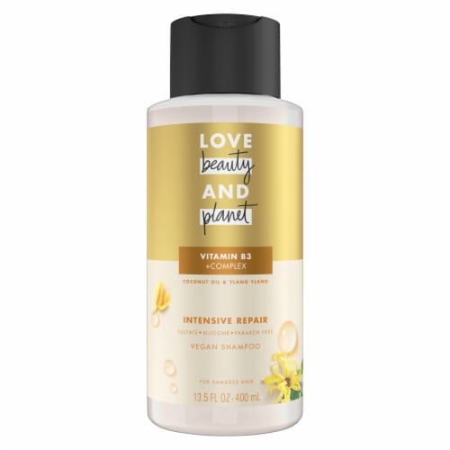 Love Beauty and Planet Coconut Oil & Ylang Ylang 100% Biodegradable Shampoo Perspective: left