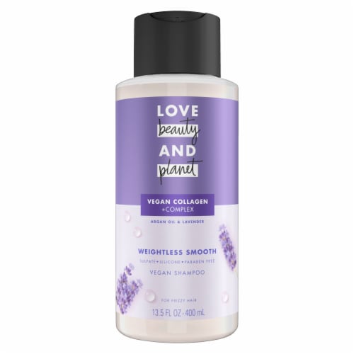 Love Beauty and Planet Sulfate-Free Smooth & Serene Argan Oil & Lavender Shampoo for Frizz Control Perspective: left