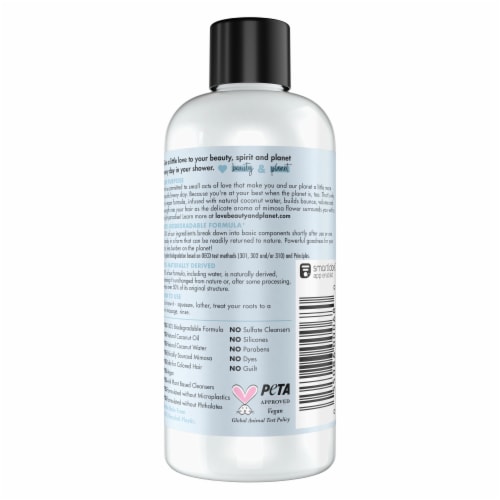 Love Beauty and Planet Volume & Bounty Coconut Water & Mimosa Flower 100% Biodegradable Shampoo Perspective: left