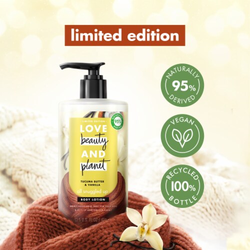 Love Beauty and Planet Vegan Tucuma Butter & Vanilla Body & Hand Lotion for Dry Skin Perspective: left