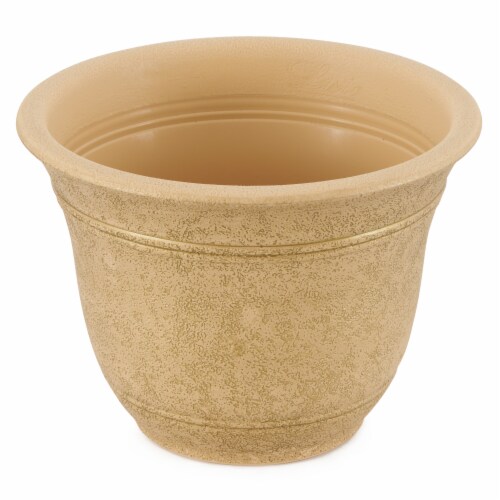 HC Companies Sierra 10 Inch Round Resin Flower Garden Planter Pot, Arizona Sand Perspective: left