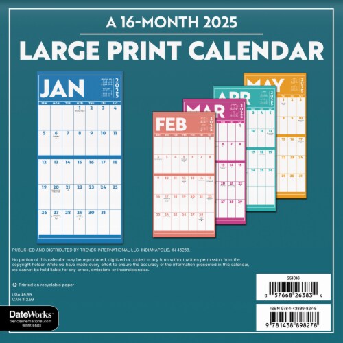 2025 Large Print 16 Month Wall Calendar by Trends International Perspective: left