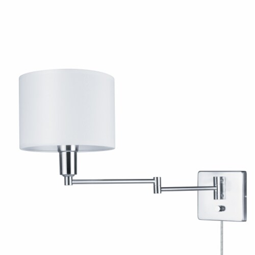 Anderson 1-Light Plug-In or Hardwire Wall Sconce, Brushed Steel, White Fabric Shade Perspective: left