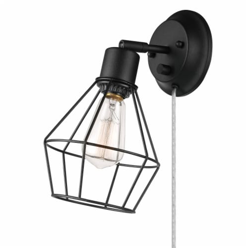 Evans 1-Light Plug-In or Hardwire Wall Sconce, Matte Black, 6-Foot Black Fabric Cord Perspective: left