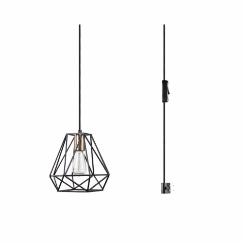 Sansa 1-Light Plug-In or Hardwire Pendant Lighting - Dark Bronze With Antique Brass Accent Socket Perspective: left