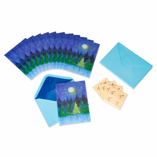 Papyrus Holiday Tree Under Moon Boxed Christmas Cards Perspective: left