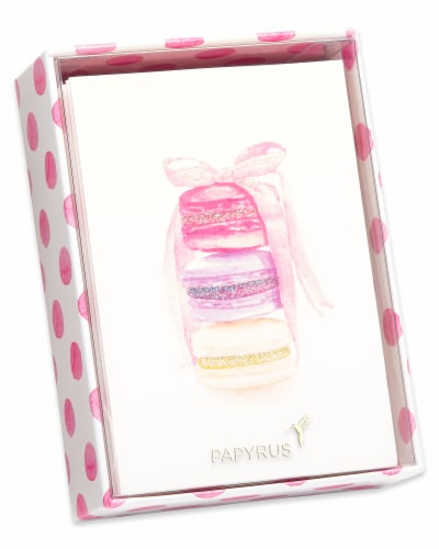 Papyrus Stack of Macarons with Glitter Boxed Blank Note Cards Perspective: left