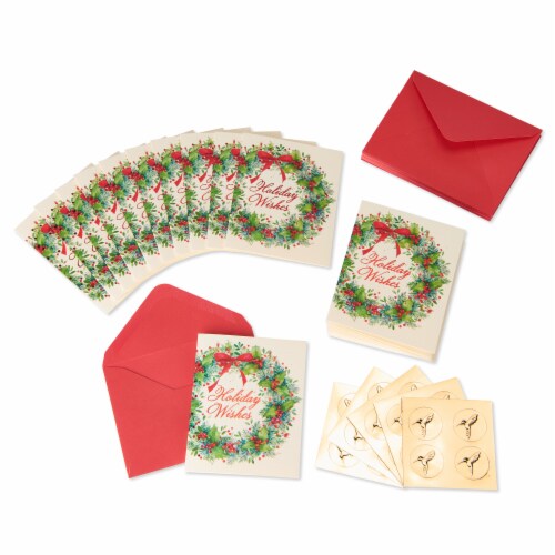 Papyrus Christmas Wreath and Holiday Wishes Boxed Christmas Cards Perspective: left