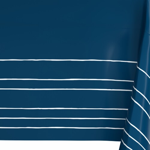 American Greetings Plastic Table Cover - Navy with Stripes Perspective: left