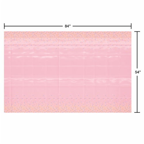 American Greetings Plastic Table Cover, Pink with Colorful Sprinkle Perspective: left