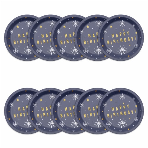 American Greetings Paper Plates 10 Count - Happy Birthday on Navy Perspective: left