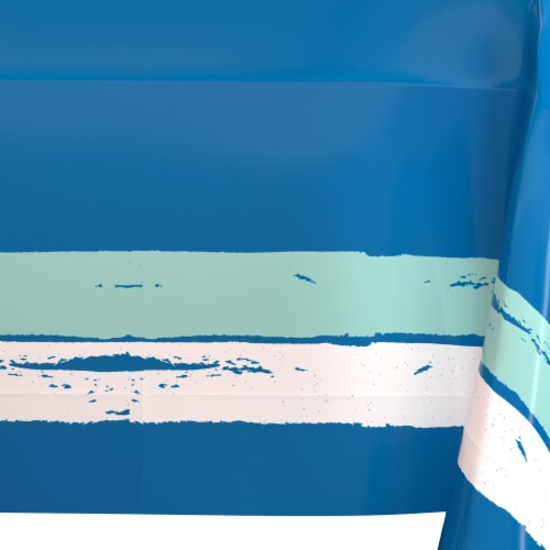 American Greetings Plastic Table Cover Blue with Brush Stroke Perspective: left