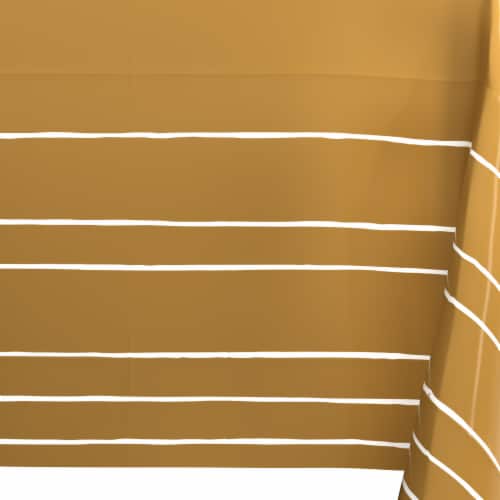 American Greetings Plastic Table Cover - Gold With White Striped Perspective: left
