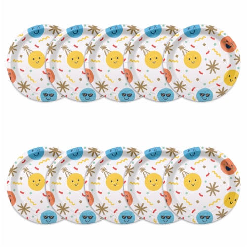 American Greetings 7 Inch Paper Plates - Multicolored Smiley Faces Perspective: left