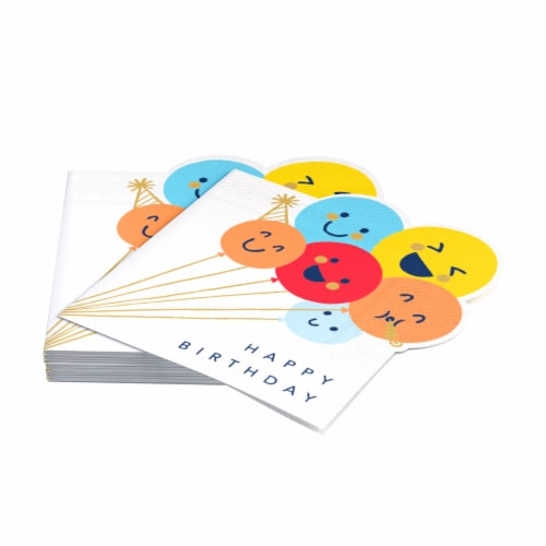 American Greetings 20-Count Birthday Lunch Napkins, Smiley Balloons Perspective: left