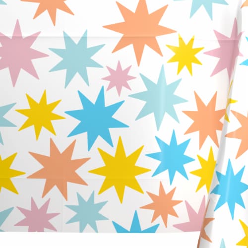 American Greetings Plastic Table Cover - White With Colorful Stars Perspective: left