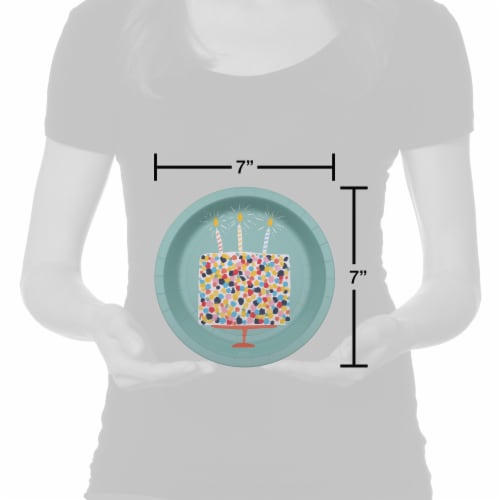 American Greetings 10-Count 7" Paper Plates, Birthday Cake on Green Perspective: left