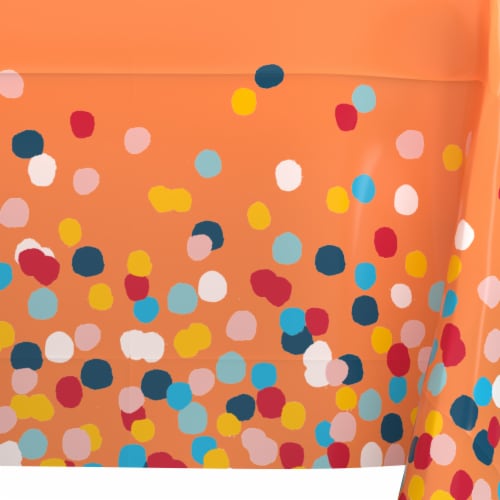 American Greetings Plastic Table Cover Orange with Colorful Confetti Perspective: left
