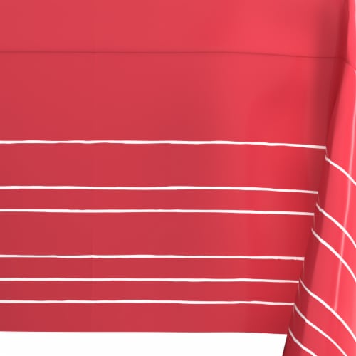 American Greetings Plastic Table Cover - Red with White Stripes Perspective: left