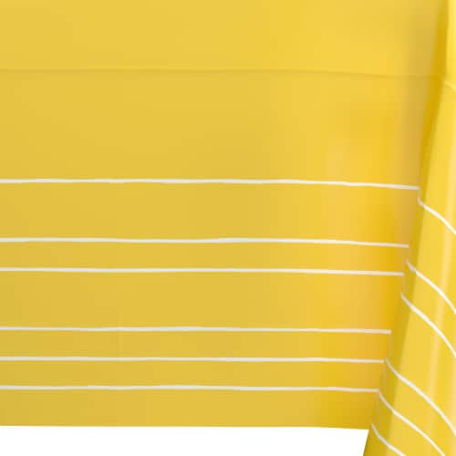 American Greetings Plastic Table Cover - Yellow with White Stripes Perspective: left