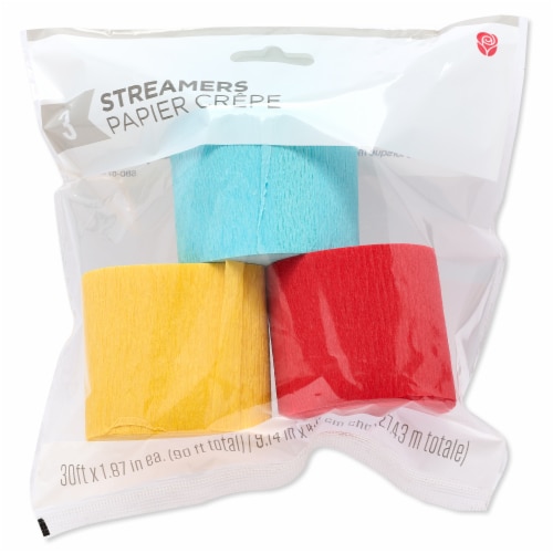 American Greetings Crepe Paper Streamers - Red Yellow and Blue Perspective: left