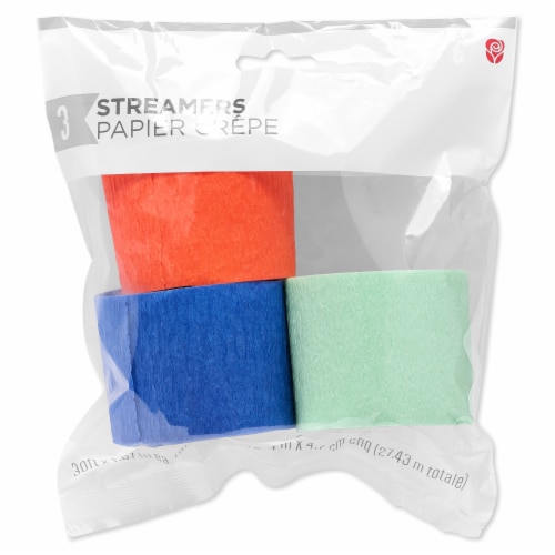 American Greetings Crepe Paper Streamers - Green Orange and Blue Perspective: left