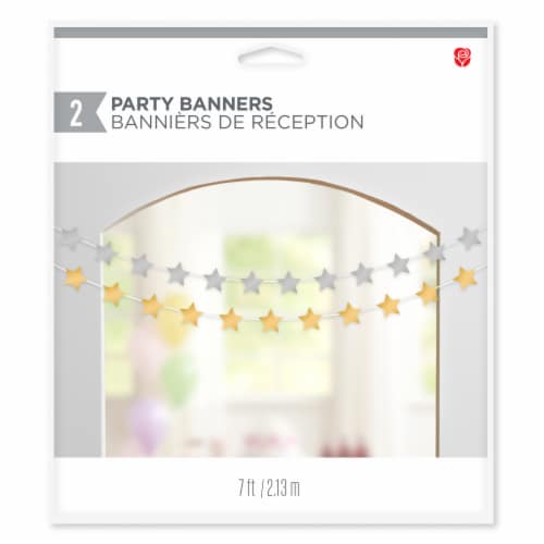 American Greetings 7 Foot Party Banner - Silver and Orange Stars Perspective: left