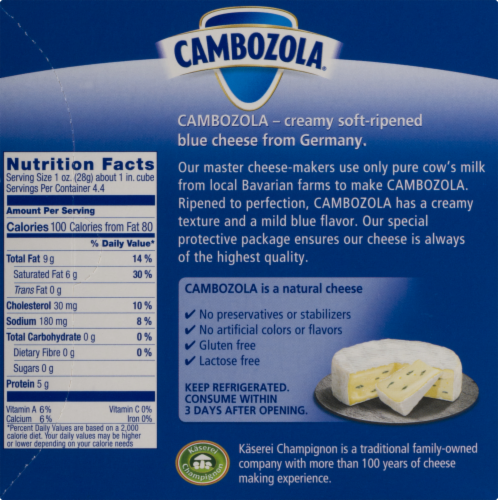 Cambozola Simply Gourmet Soft-Ripened Double Cream Blue Cheese Perspective: left