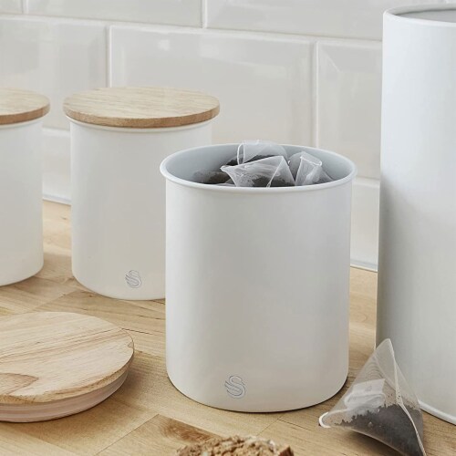 Salton Swan Kitchen Steel Storage Containers for Dry Goods, 3 Pack Cotton White Perspective: left