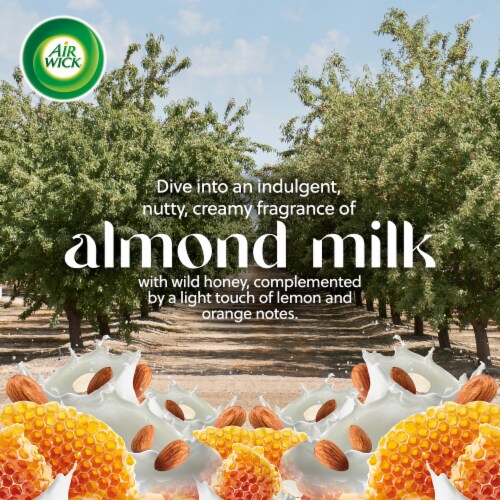 Air Wick Vibrant Scented Oil Refill, Plug In Air Freshener, Almond Milk and Honey, 2 refills Perspective: left