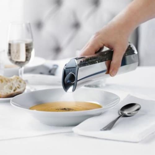 Trudeau Graviti Battery Operated LED Salt/Pepper Mill in Chrome Perspective: left
