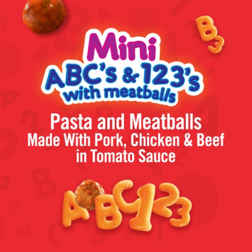 Chef Boyardee Mini-Bites Abc's & 123's Pasta With Meatballs Perspective: left