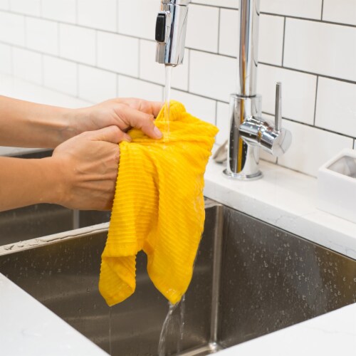 Now Designs Ripple Kitchen Dishcloth, Lemon Yellow - 13 x 13 in Set of 4 Perspective: left