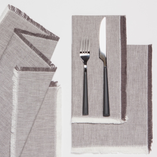Danica Heirloom Chambray Cotton Napkins - Shadow Gray Perspective: left