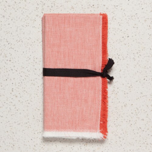 Danica Heirloom Chambray Clay Red Cotton Napkins Perspective: left