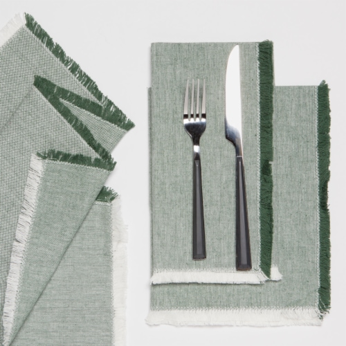 Heirloom Jade Chambray Cotton Napkins Perspective: left