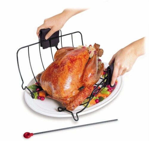Cuisipro Roast & Serve Non-Stick Turkey and Poultry Roasting Rack, Black Perspective: left