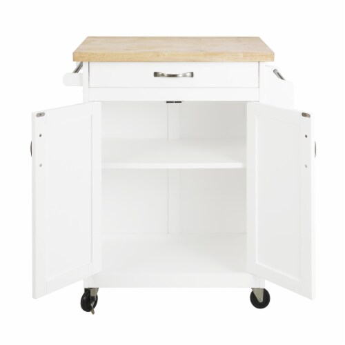 DHP Kitchen Island Cart with Drawer & Storage Shelves, White Perspective: left