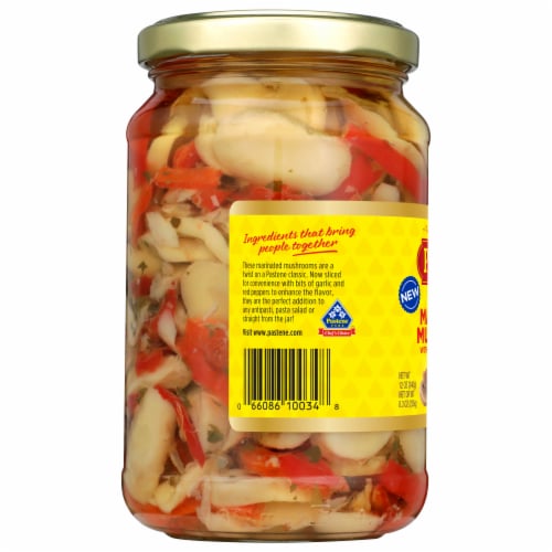 Pastene® Sliced Marinated Mushrooms with Red Peppers & Herbs Perspective: left