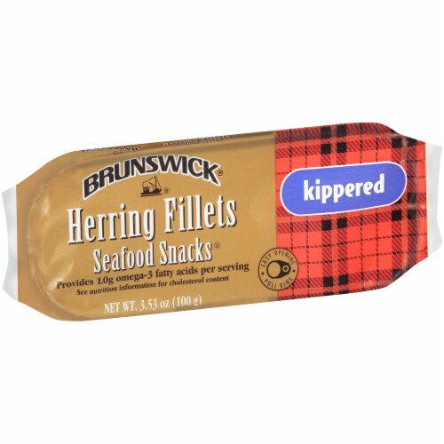 Brunswick Kippered Herring Fillets Seafood Snacks Perspective: left