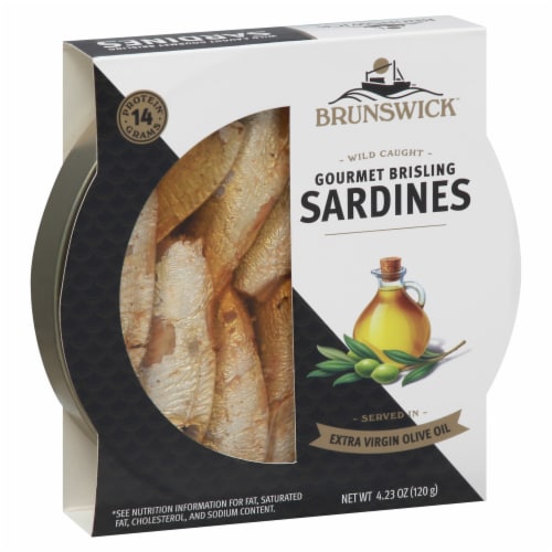 Brunswick™ Mediterranean Style Wild Caught Gourmet Brisling Sardines in Olive Oil Can Perspective: left