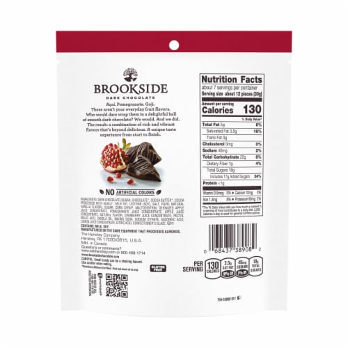 BROOKSIDE Dark Chocolate with Pomegranate Flavored Center Snacking Chocolate Bag Perspective: left