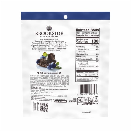 BROOKSIDE Dark Chocolate with Acai and Blueberry Flavored Snacking Chocolate Bag Perspective: left