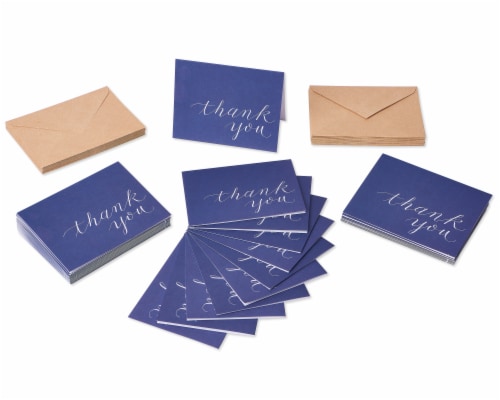 American Greetings Navy Blue Thank You Cards with Kraft-Style Envelopes Perspective: left