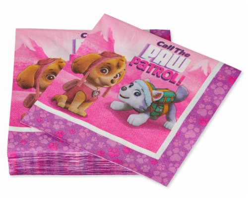 American Greetings Paw Patrol Pink Disposable Paper Lunch Napkins Perspective: left