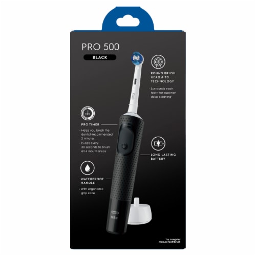 Oral-B Black Rechargeable Pro 500 Electric Toothbrush with Brush Head Perspective: left
