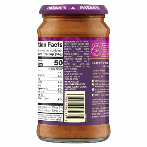 Patak's® Tikka Masala Curry Indian Medium Spiced Simmer Sauce Perspective: left