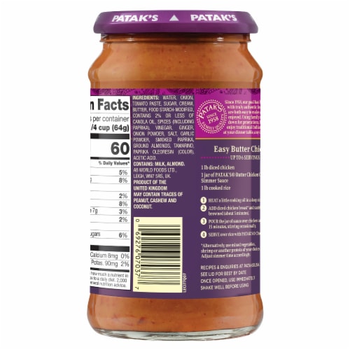 Patak's® Butter Chicken Curry Indian Mild Simmer Sauce Perspective: left